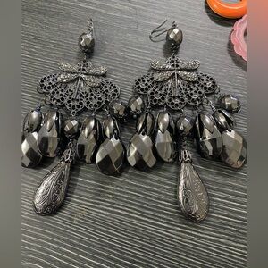 Elegant  very big Black Dangle Earrings